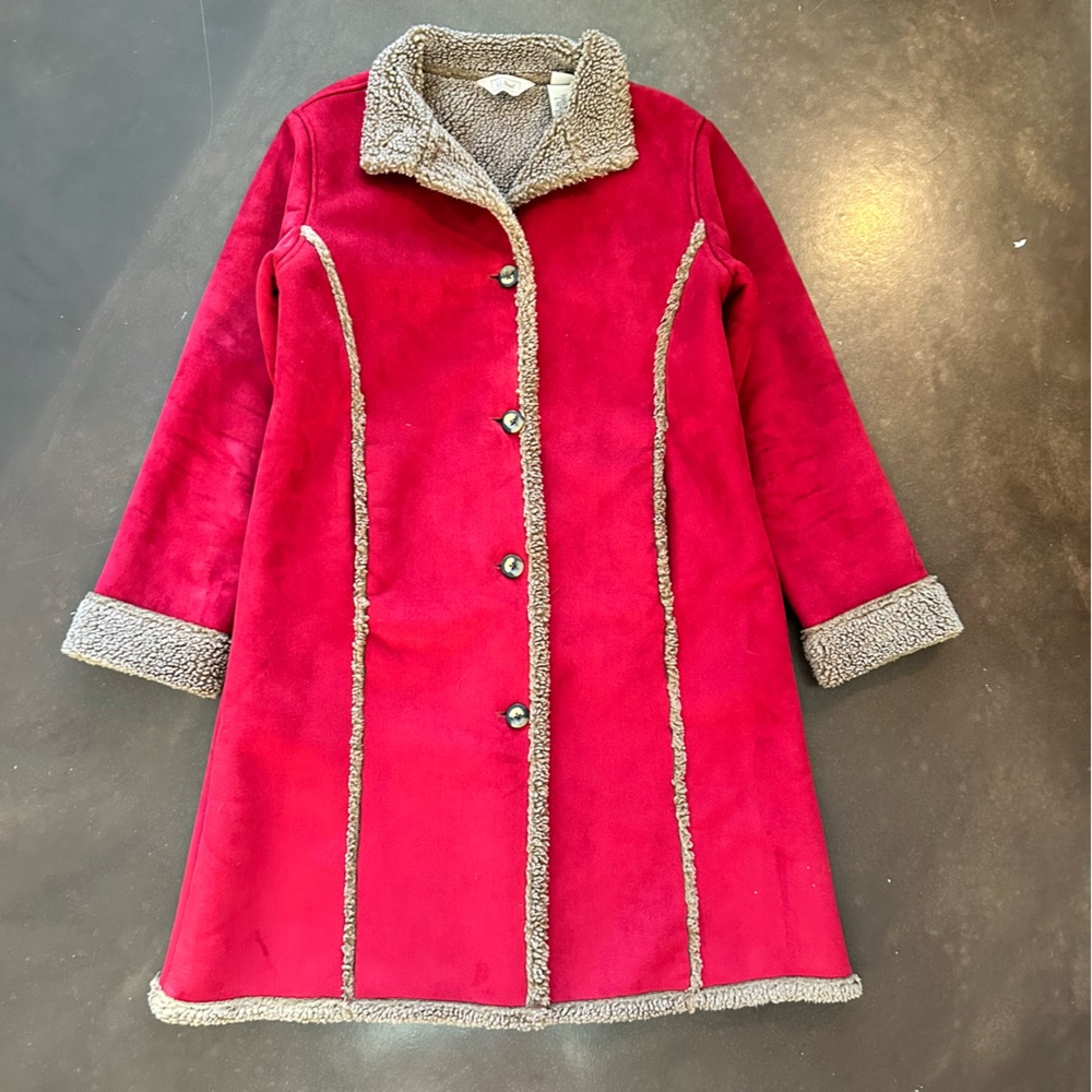 Vintage LL Bean faux suede penny lane mid length coat- women’s medium, y2k